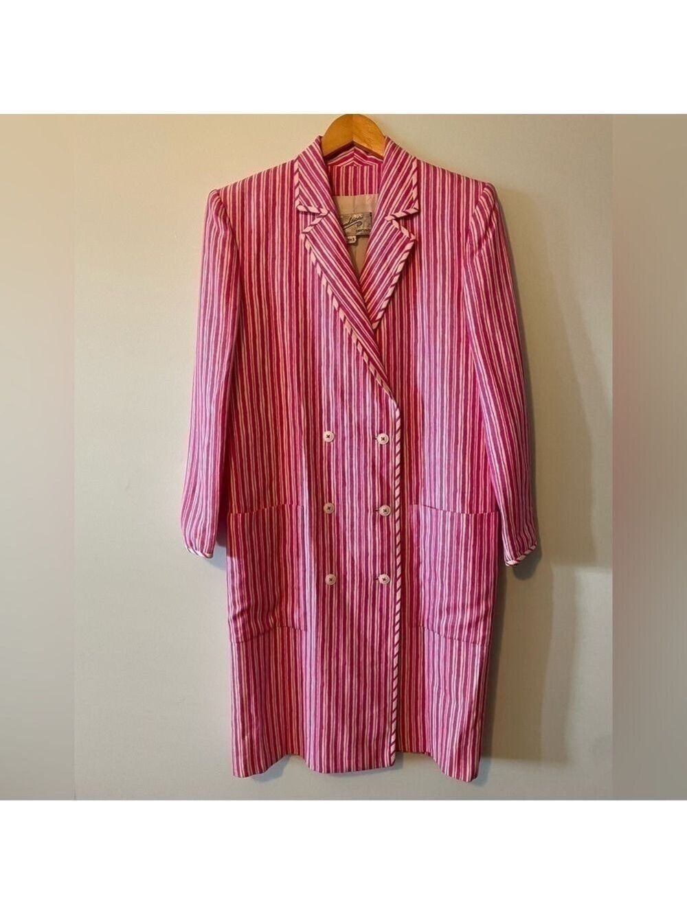 Fiandaca Striped Double Breasted Striped Vintage Couture Jacket Size 8